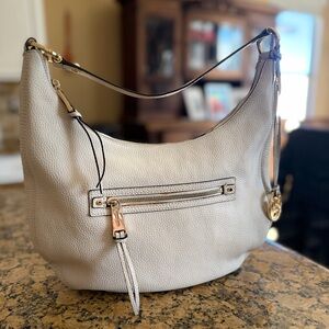 MICHAEL Michael Kors  pebbled leather shoulder hobobag in vanilla, gold hardware